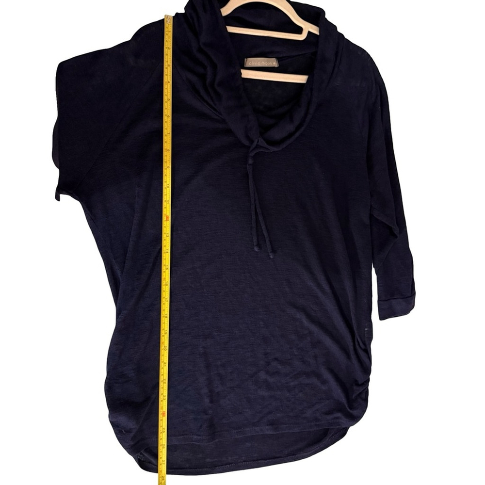 Olivia Moon Deep Blue Navy Cowl Knit Top Size L Relaxed Fit Casual Streetwear - Picture 7 of 11